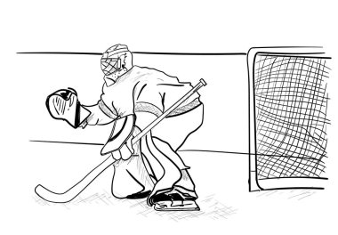 Buz üstünde bir hokey kalecisi.