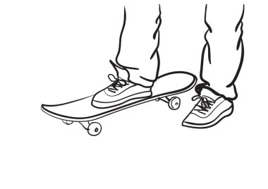 Kotlu kaykaycı ve kaykaylı spor ayakkabılı.