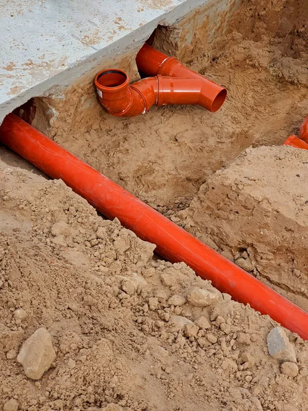 Tubos Plástico Para Esgotos Canteiro Obras — Fotografia de Stock