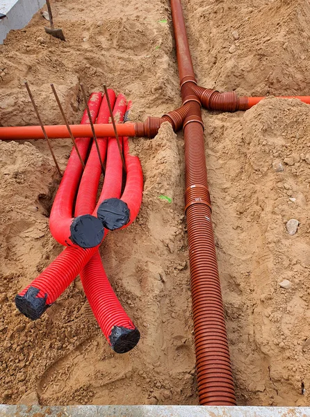 Tubos Plástico Para Alcantarillado Obra —  Fotos de Stock