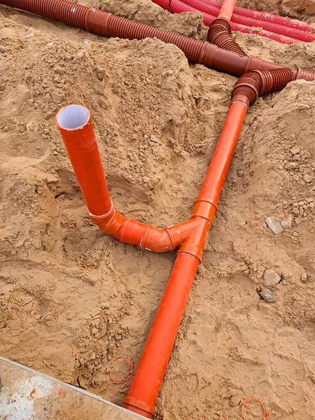 Kunststoffrohre Für Die Kanalisation Auf Der Baustelle — Stockfoto