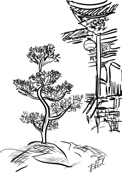 Temple et arbre — Image vectorielle