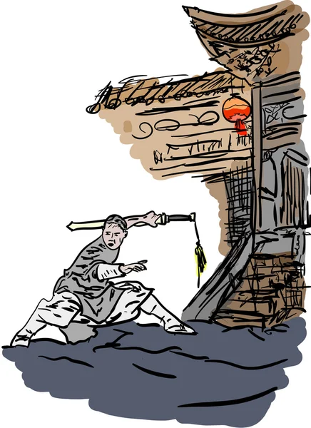 Tempel en wushu — Stockvector