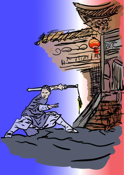 Tempel und Wushu — Stockvektor