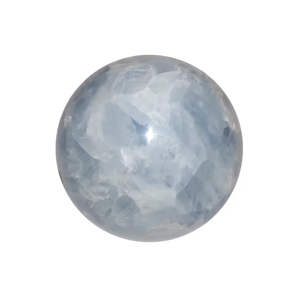 Beyaz arkaplanda mavi kalsit küresi 