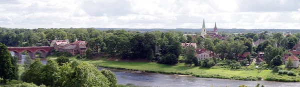 Panorama Venta Oude Bakstenen Brug Van Kuldiga Oude Stad Letland — Stockfoto