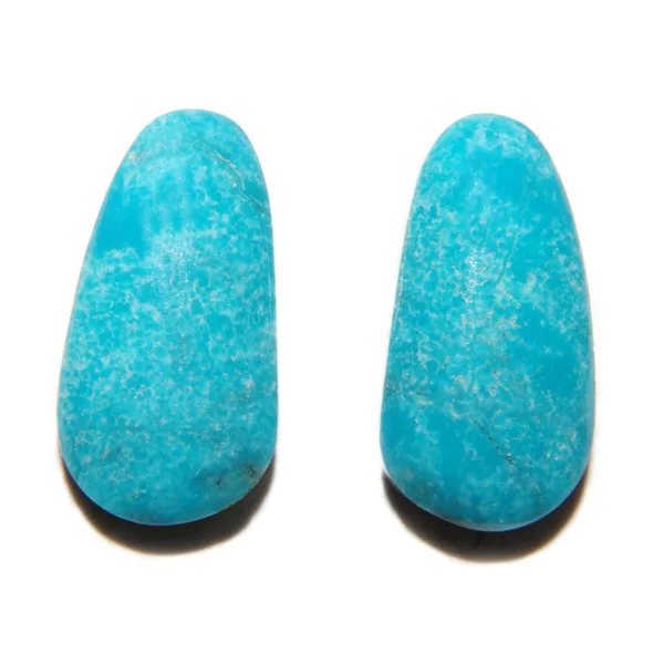 Two Rare Exellent Quality Turquoise Cabochons White Background — Stock Photo, Image