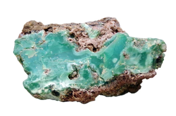 Natürliche Rohe Chrysoprase Stein Auf Weißem Hintergrund — Stockfoto