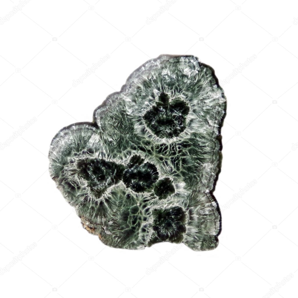 Natural crude seraphinite stone on white background  