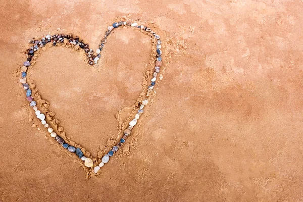 Heart Lined Small Pebbles Sand Seashore — Photo