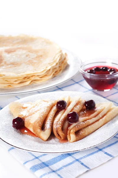 Pancakes with cherry jam and cherry Stock Photo