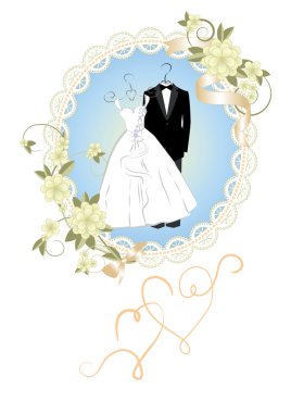 Wedding invitation with bride and groom clothes