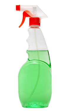 Beyaz arka plan üzerinde izole boya, vernik. Deterjan ile renkli plastik şişe. Stüdyo çekim.
