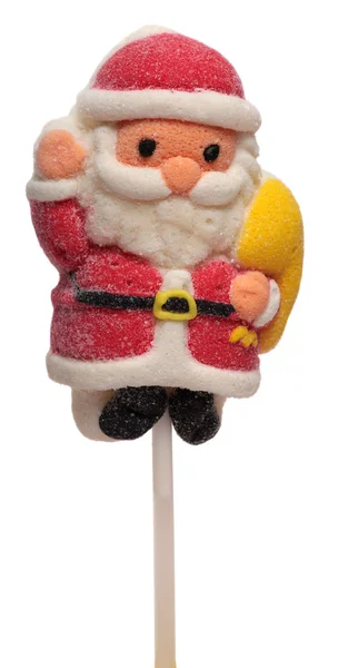 Marshmallow bonbóny na tyčce, v podobě Santa Claus izolované bílé pozadí. — Stock fotografie