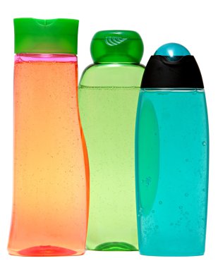 renkli plastik şişe sıvı sabun ve duş jeli.