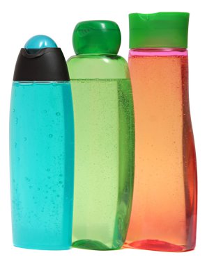 renkli plastik şişe sıvı sabun ve duş jeli.