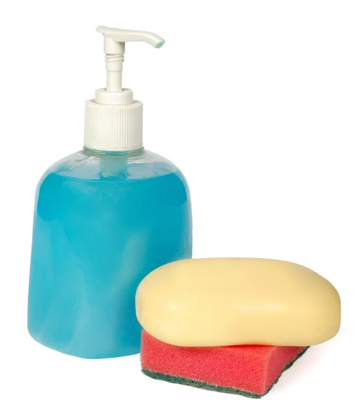 Renkli plastik şişe sıvı sabun ve duş jeli. — Stok fotoğraf