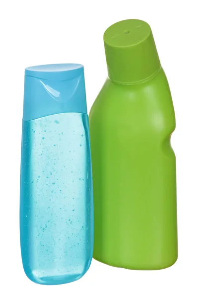 Gesloten cosmetische of hygiënische plastic fles van gel, lotion, crème, vloeibare zeep, shampoo. geïsoleerd op witte achtergrond. — Stockfoto