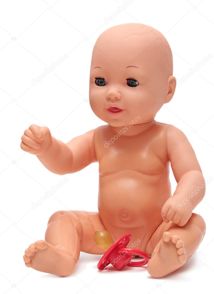 Plastic Baby Doll on Isolated White Background