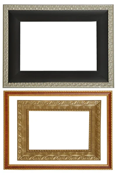 Set of 2 gold frames. Isolated on white background — Stock Photo, Image