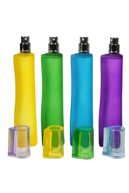 Beyaz arka plan üzerinde izole parfüm şişe cam. Fotoğraf stüdyosu.