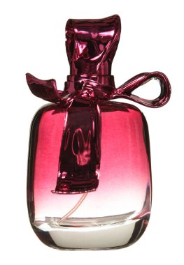 Beyaz arka plan üzerinde izole parfüm şişe cam. Fotoğraf stüdyosu.