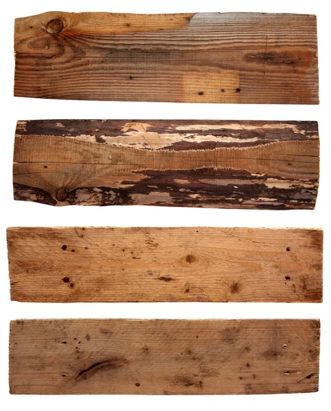 Čtyři staré dřevěné desky izolovaných na bílém pozadí. Staré dřevěné prkenné — Stock fotografie