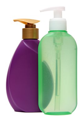 kapalı kozmetik veya hijyen jeli, sıvı sabun, losyon, krem, şampuan plastik şişe. Beyaz arka plan üzerinde izole.