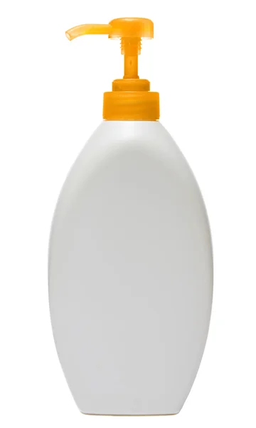 Gesloten cosmetische of hygiënische plastic fles van gel, lotion, crème, vloeibare zeep, shampoo. geïsoleerd op witte achtergrond. — Stockfoto