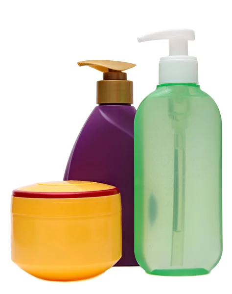Kapalı kozmetik veya hijyen jeli, sıvı sabun, losyon, krem, şampuan plastik şişe. Beyaz arka plan üzerinde izole. — Stok fotoğraf
