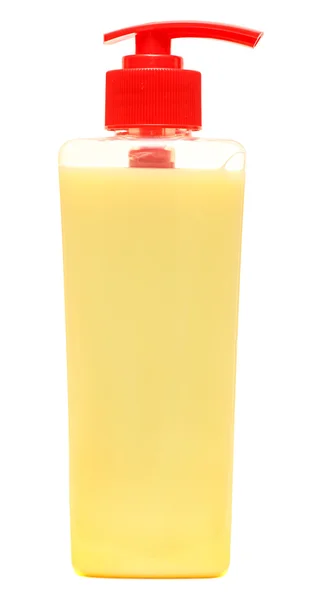 Plastikflaschen mit Shampoo, Flüssigseife, Duschgel. isoliert auf weißem Hintergrund — Stockfoto