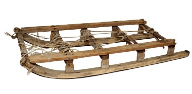 Beyaz arka plan üzerinde izole ahşap Vintage Retro kızak.