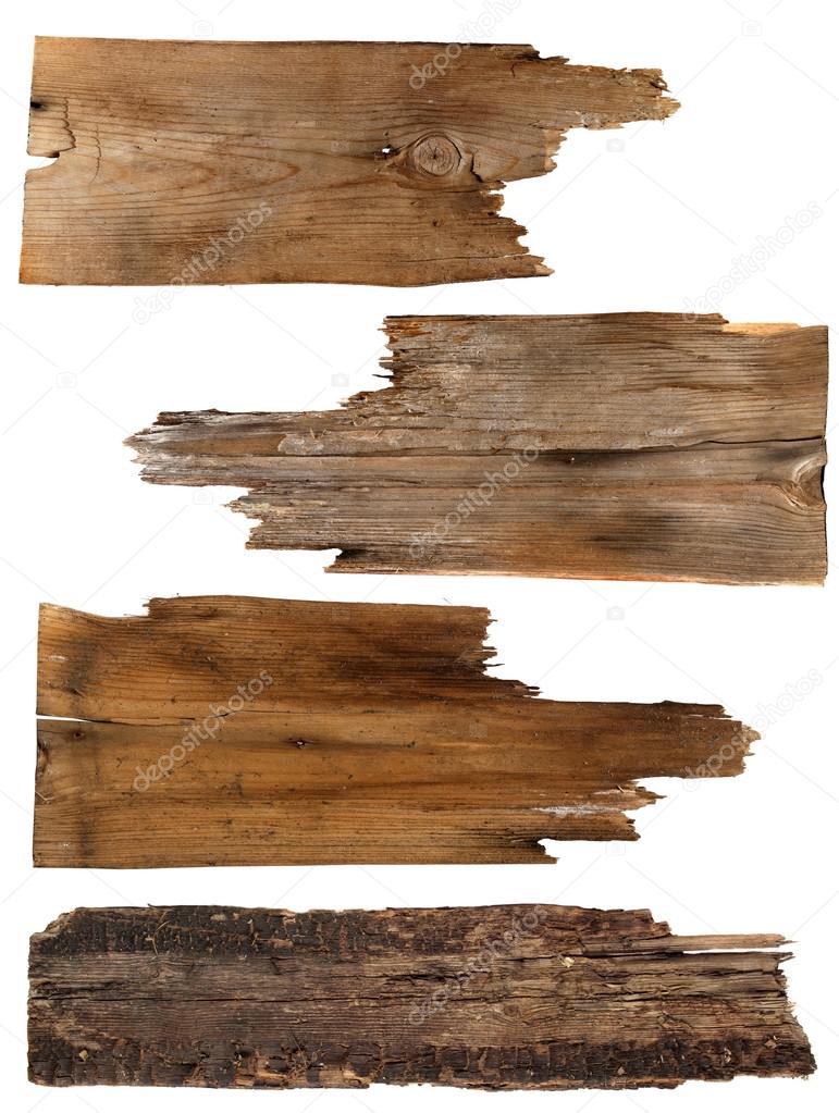 Four old wooden boards isolated on a white background. Old Wood plank