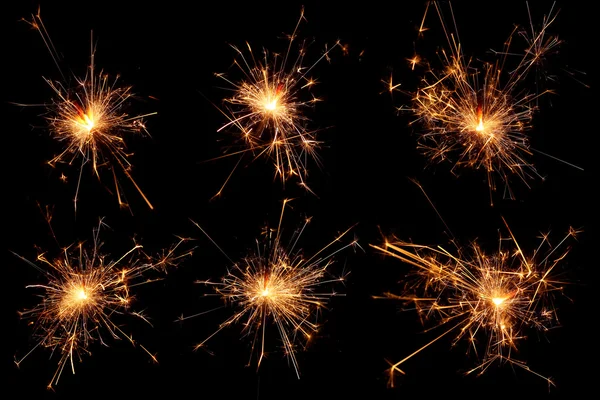 Set of Christmas sparkler on black background. Stock Photo