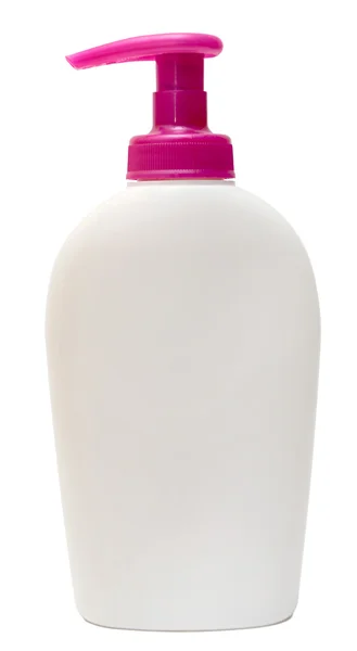 Geschlossene Kosmetik- oder Hygiene-Plastikflasche mit Gel, Flüssigseife, Lotion, Creme, Shampoo. isoliert auf weißem Hintergrund. — Stockfoto