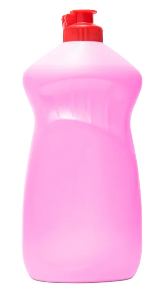 Equipo de limpieza aislado sobre un fondo blanco. botellas de plástico de color con detergente. Estudio de rodaje. Conjunto . —  Fotos de Stock