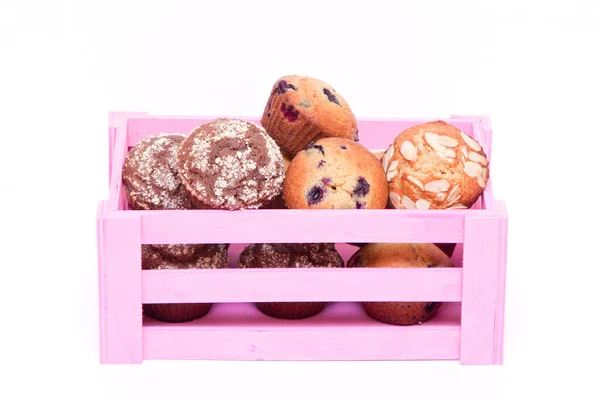 Muffins Een Roze Mandje — Stockfoto