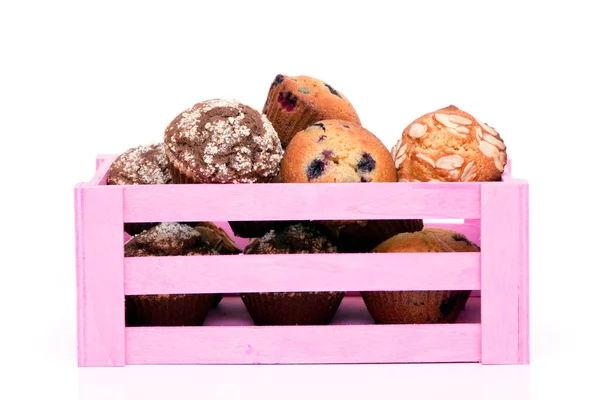 Muffins Een Roze Mandje — Stockfoto