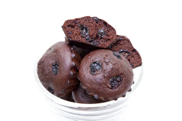 Chocolate Muffins Berries Glass Bowl — Stock Photo, Image