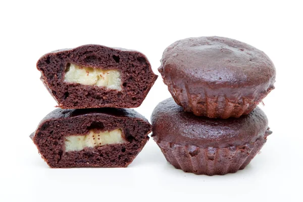 Čokoládové Muffiny Izolované Bílém Pozadí — Stock fotografie