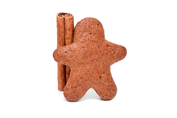 Gingerbread Man Cinnamon Sticks Isolated White Background — Stock Photo, Image