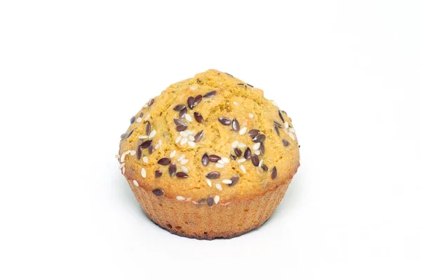 Muffin Sezamem Izolované Bílém Pozadí — Stock fotografie