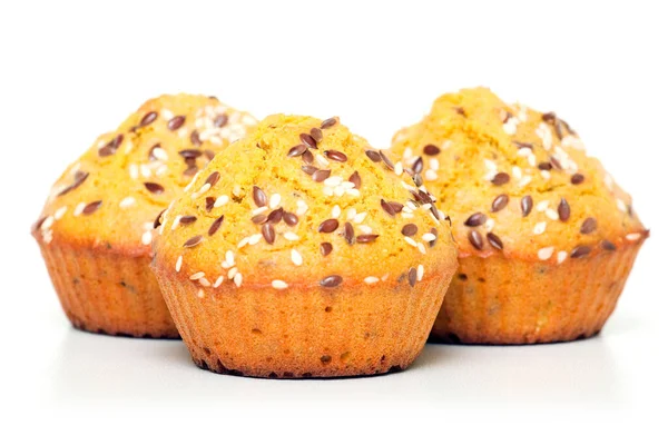 Muffin Con Sesamo Isolato Fondo Bianco — Foto Stock