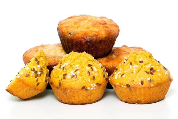 Muffin Con Sesamo Isolato Fondo Bianco — Foto Stock