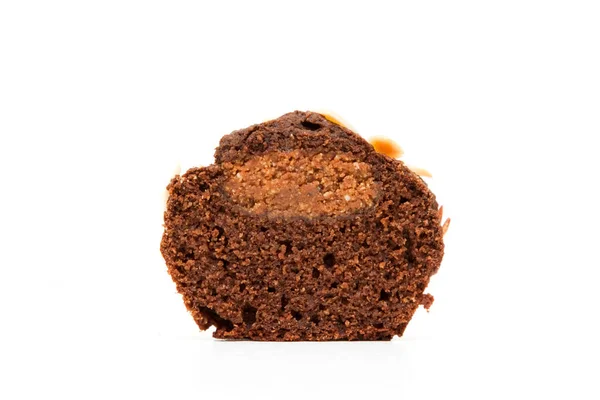 Muffin Chocolat Avec Une Farce Aux Noix Isolée Sur Fond — Photo