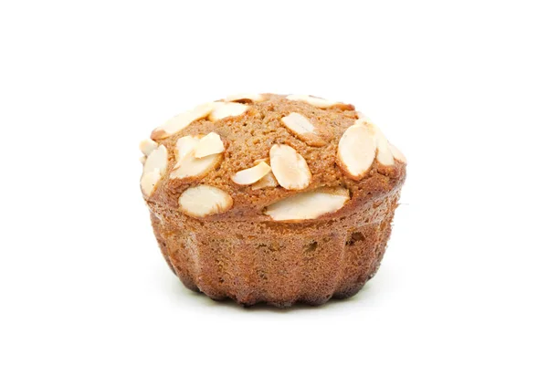 Pinda Muffin Met Amandelen Geïsoleerd Een Witte Achtergrond — Stockfoto