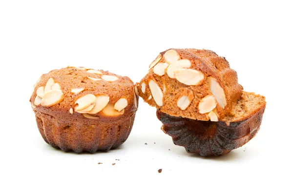 Muffin Arachidi Con Mandorle Isolate Fondo Bianco — Foto Stock