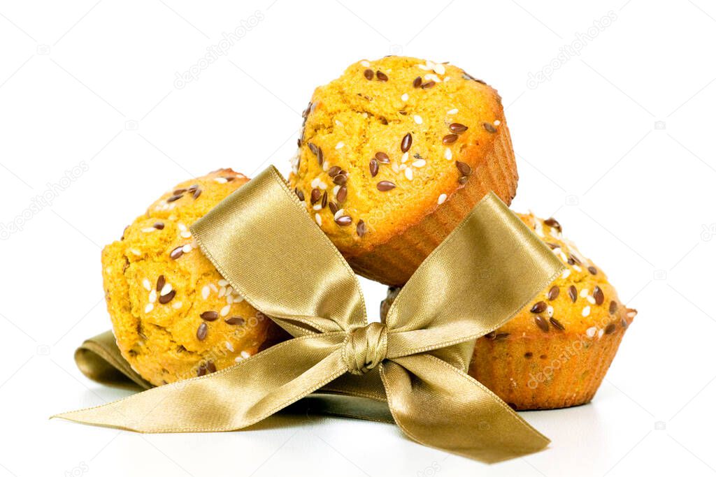 Muffins with sesame isolated on a white background