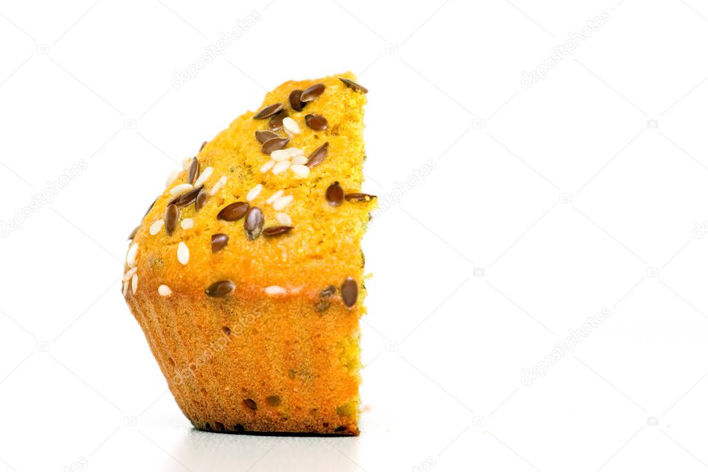 Muffin with sesame isolated on a white background