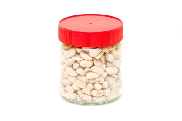 Peeled Peanuts Glass Jar Isolated White Background — Stock Photo, Image